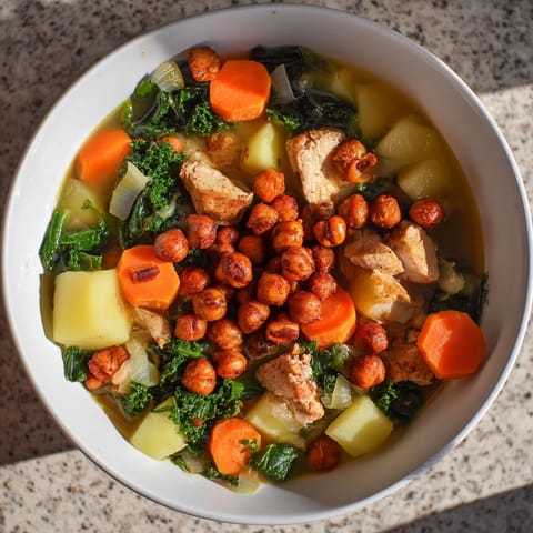 Chicken Kale Soup Crispy Chickpeas