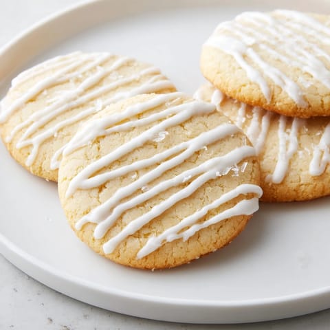 Freshly baked Holiday Cookies with Icing Drizzle, showcasing perfectly round shapes and a delightful, sweet taste.