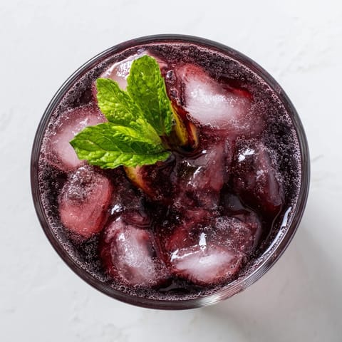 Sleepy Girl Cherry Mocktail, a vibrant red drink garnished with mint and lemon, ready to sip.