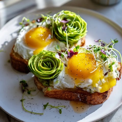 Homemade cloud toast 2.0 beautifully plated, topped with honey and microgreens, ready to eat.