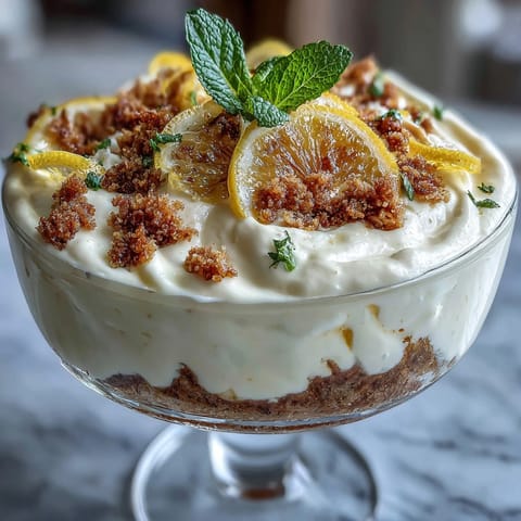 Zesty lemon mousse cups with buttery shortbread crumble, a refreshing and elegant spring dessert.