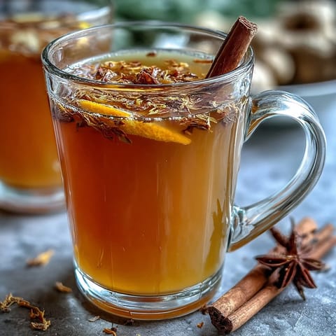 Dandelion root tea with ginger and turmeric, a warming, anti-inflammatory herbal drink in a rustic mug.