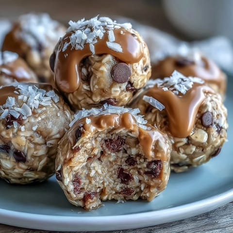 Wholesome no-bake oat bites with creamy peanut butter and mini chocolate chips, perfect for a quick, energizing snack on the go.