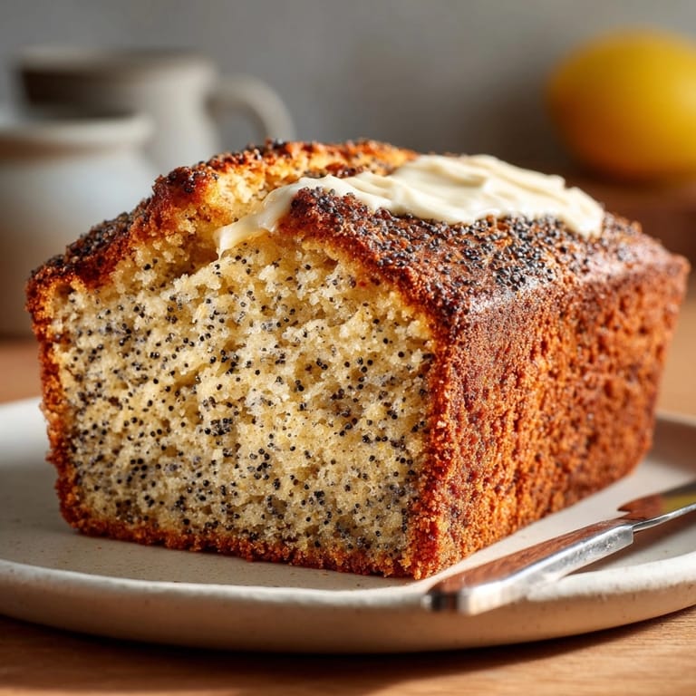 Enjoy a slice of our Lemon Poppy Seed Ricotta Loaf, baked until beautifully browned.