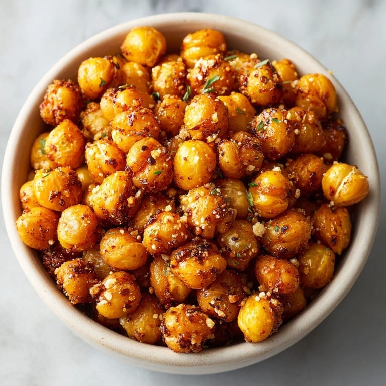 Close-up of delicious, smoky BBQ Ranch Roasted Chickpea Crunchers, ready to serve as appetizers.