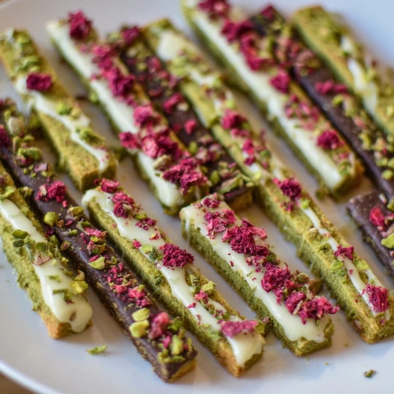 Delicate matcha cookie sticks, perfect for dipping in chocolate or enjoying with cheese.  