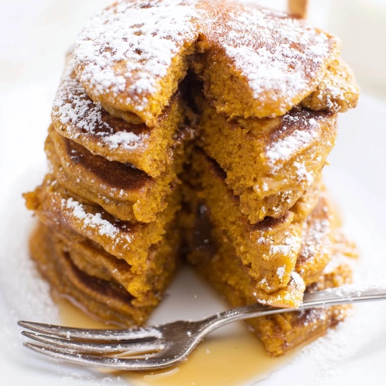 Golden brown Gingerbread Pumpkin Muffin Pancakes topped with maple syrup for cozy breakfasts.