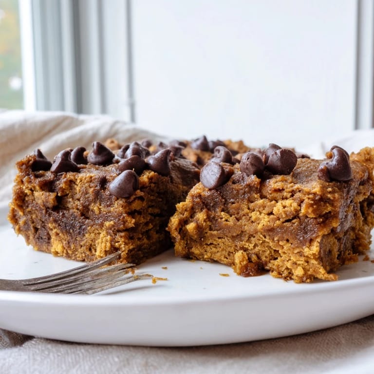 Deliciously spiced gingerbread pumpkin chocolate chip muffin bars, perfect for autumn gatherings.  