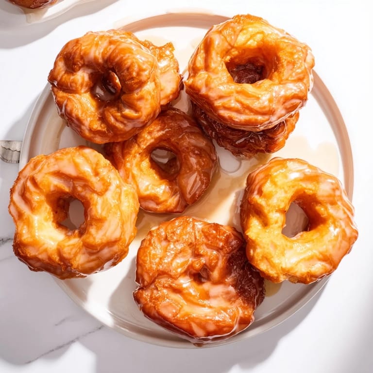 Airy Flaky Sweet Tea Pancake Donuts with a sugary glaze for delightful snacking.
