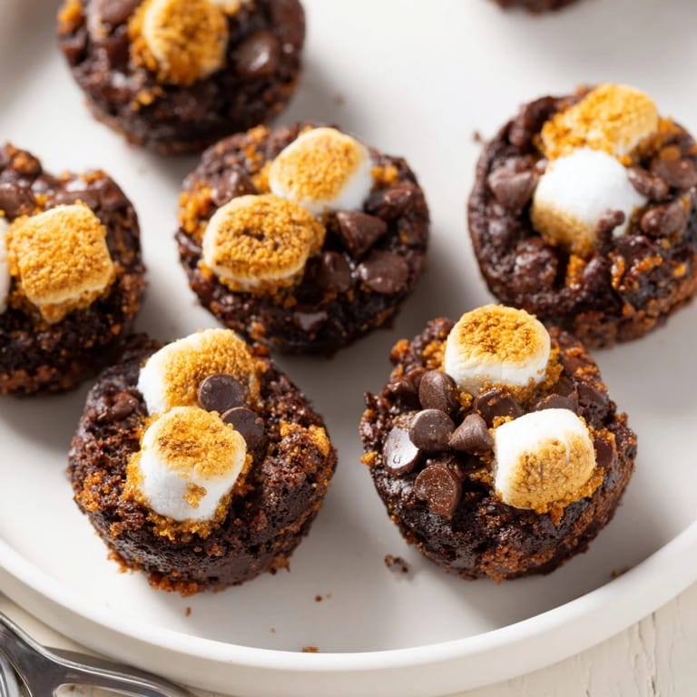 Indulgent s'mores brownie bites with golden marshmallow peaks, perfect for dessert lovers.