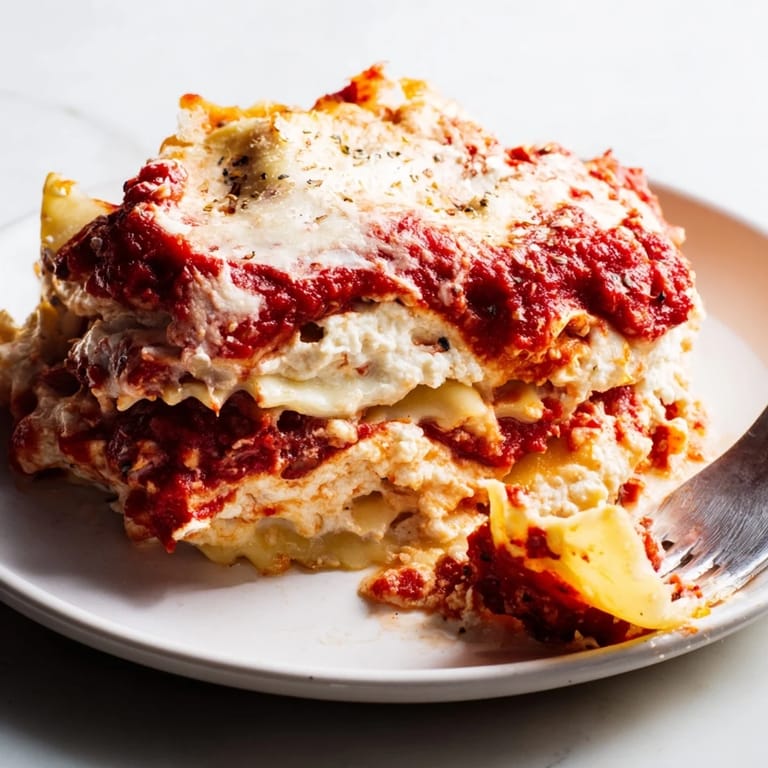 Flavorful vegetarian Crockpot Ravioli Lasagna, bubbling with melted cheese and fresh herbs.  