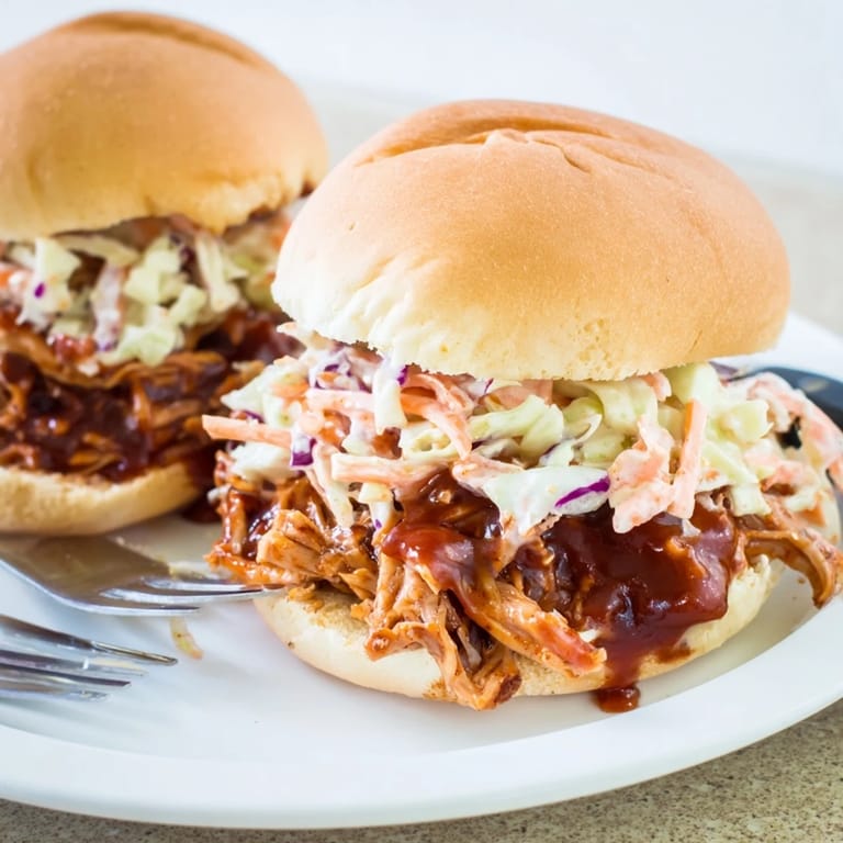 Mouthwatering BBQ chicken sliders on soft buns, bursting with flavor and freshness.