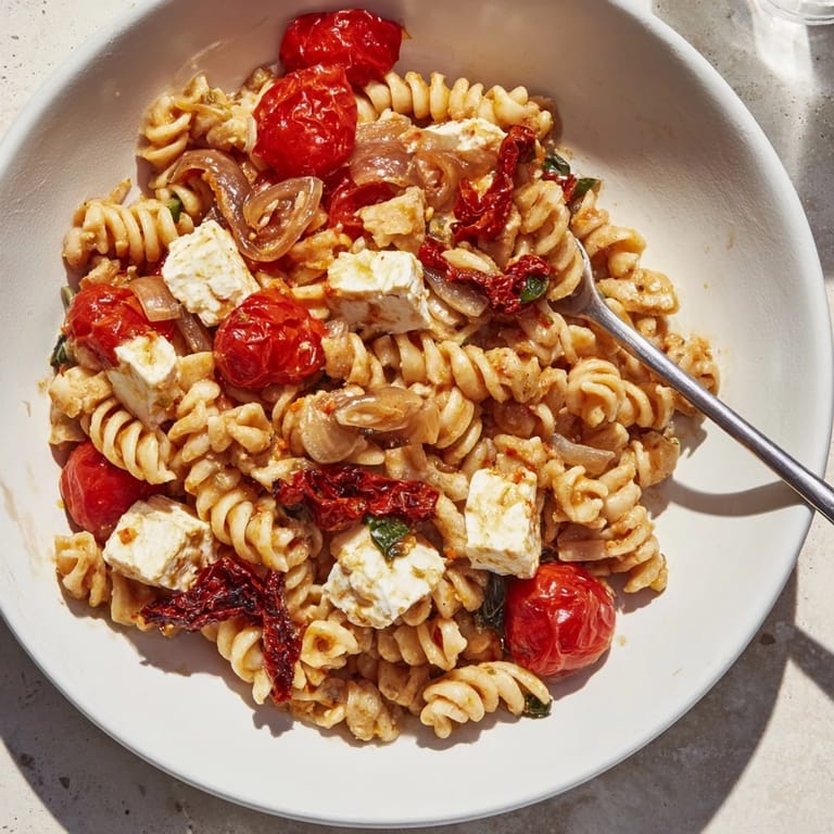 Evocative Baked Feta Pasta 2.0, featuring rich feta and sweet cherry tomatoes in a dish.