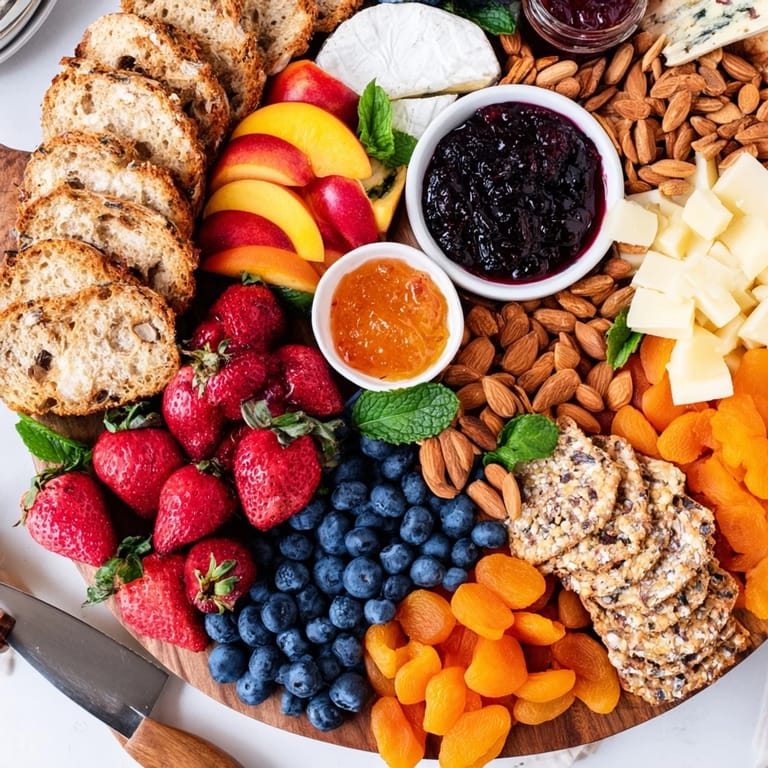 Inviting Jam-Infused Brunch Board with assorted jams, artisan breads, and fresh mint for brunch bliss.