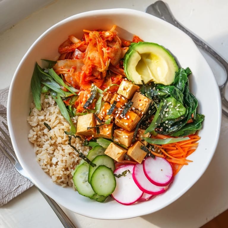 Delicious Fermented Vegetable Bowl featuring fresh veggies and a savory sesame dressing.  
