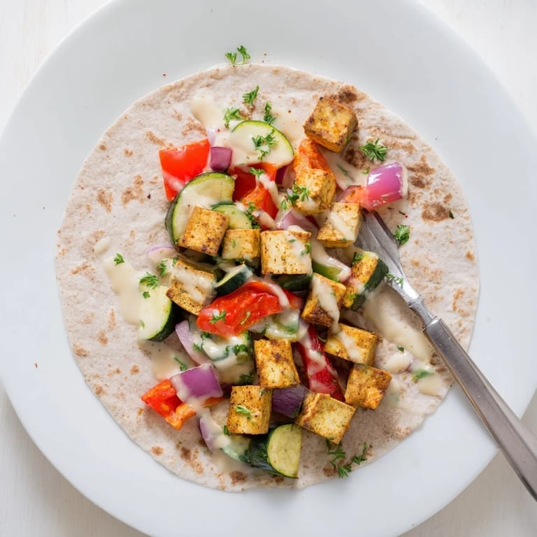 Satisfying Vegan Viral Recipe Re-make served in warm pita, drizzled with yogurt sauce.