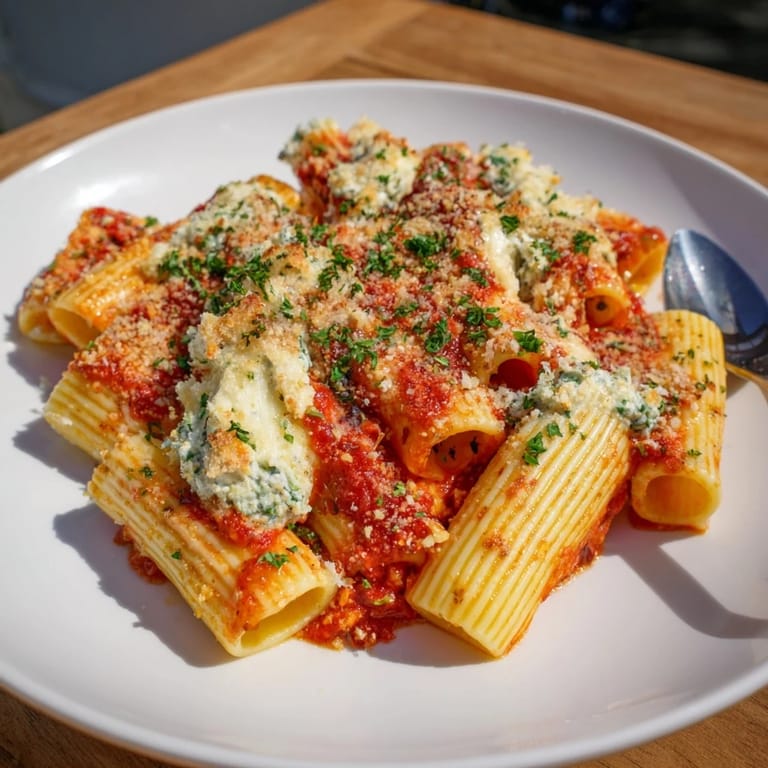 Mouthwatering Honeycomb Pasta Cake filled with rich tomato sauce and creamy ricotta layers.  