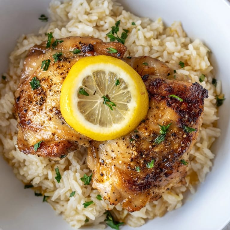 Juicy Lemon Pepper Chicken, glistening with lemon, is served beside perfectly cooked white rice.