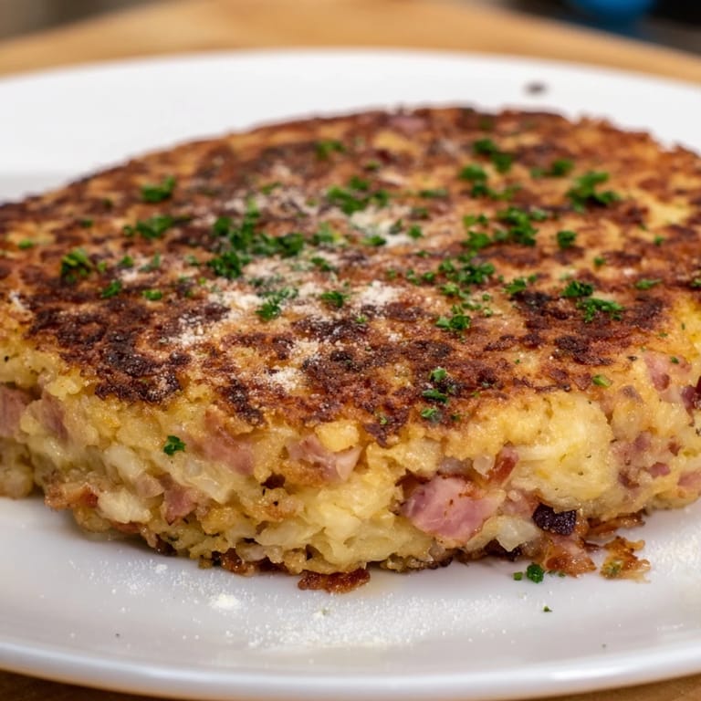 Served hot, these delicious Depression-Era Ham & Potato Patties offer a comforting, budget-friendly meal option.