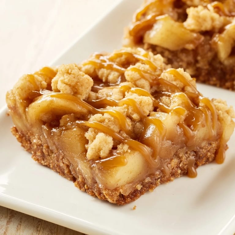 Close-up of baked Caramel Apple Cookie Bars: a delicious dessert with a tempting caramel swirl.