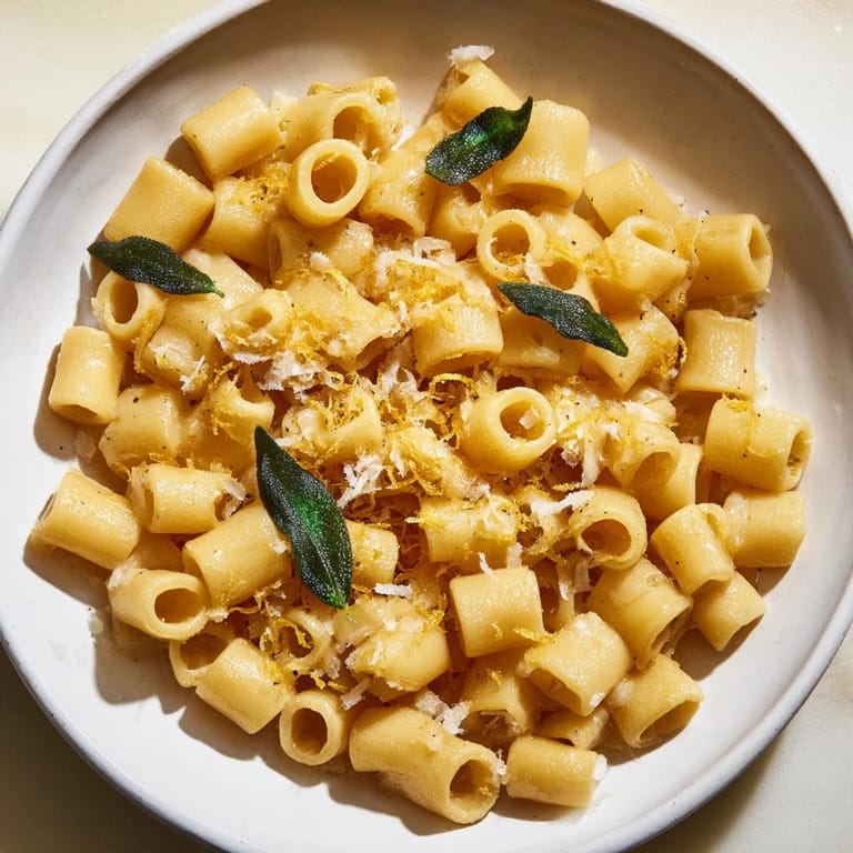 Elegant Italian dish of Brown Butter & Sage Ditalini, served steaming and ready for a delicious dinner.