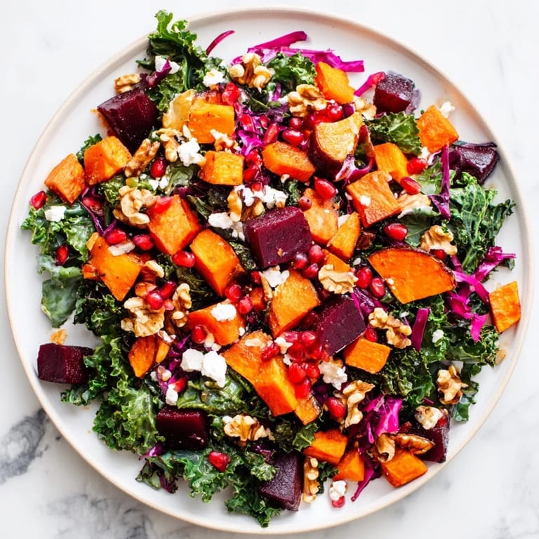 Freshly tossed Hot Girl Winter Salad with pomegranate, red cabbage and walnut crunch, full of flavor.