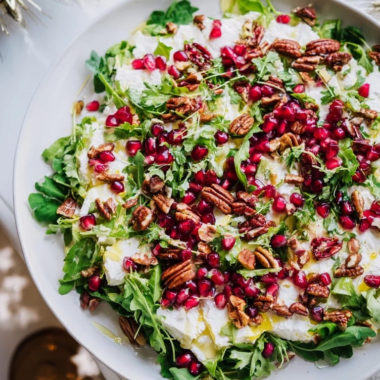 Festive Pomegranate Feta Wreath Salad, a gorgeous holiday center piece with fresh herbs and feta.