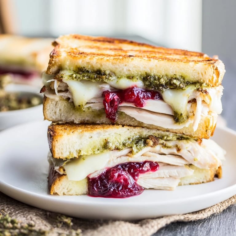 Warm, toasted Pesto Cranberry Turkey Grilled Cheese, a masterpiece sandwich bursting with flavor.