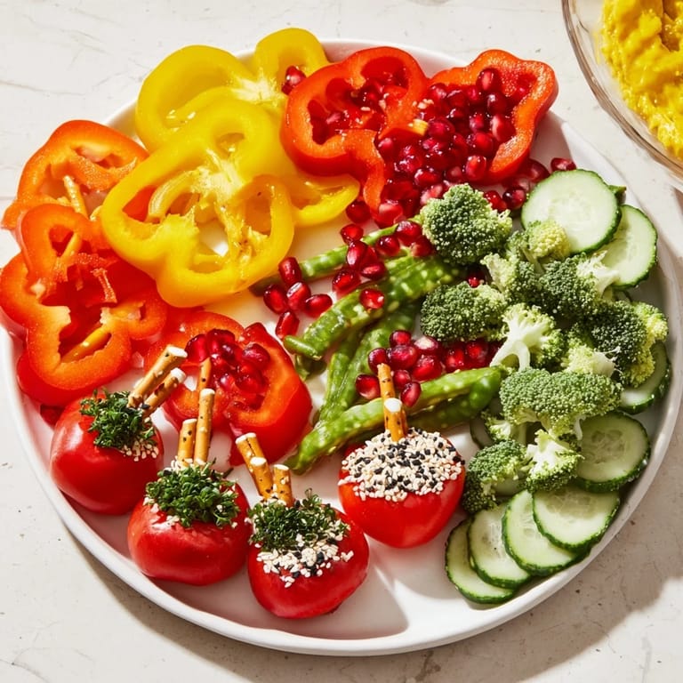 Colorful Themed Crudités: Veggie Christmas Ornament Dippers with fresh veggie "ornaments" and dips for a healthy appetizer.