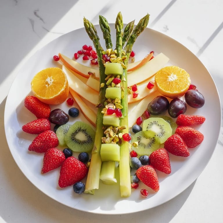 Imagine this artistic Asparagus Stem Floral Fruit Board loaded with refreshing fruits, the perfect appetizer center piece.