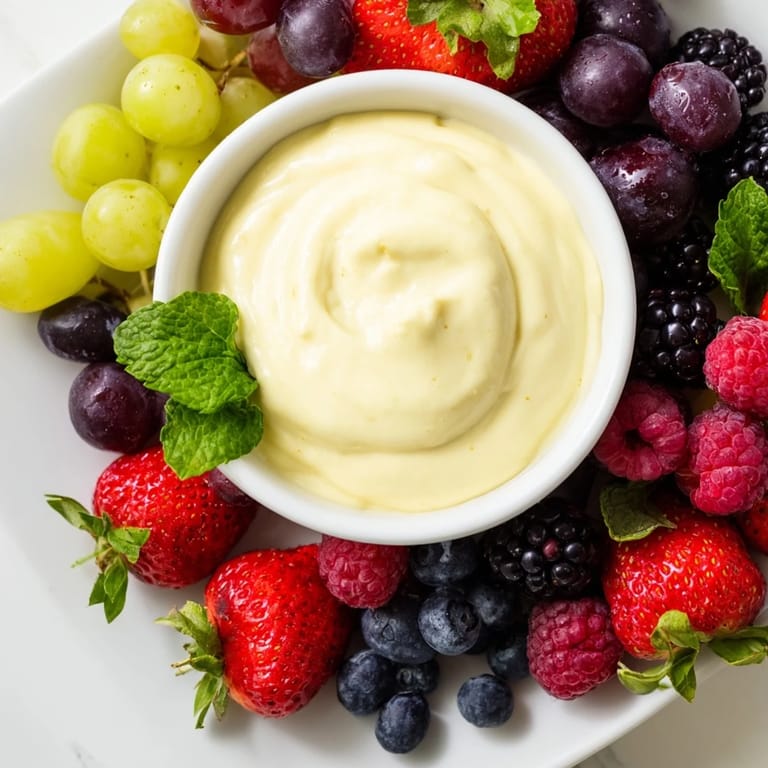 Enjoy a vibrant, fresh-fruit Mistletoe Kiss Berry Dip Board, ready in minutes with a luscious creamy dip.