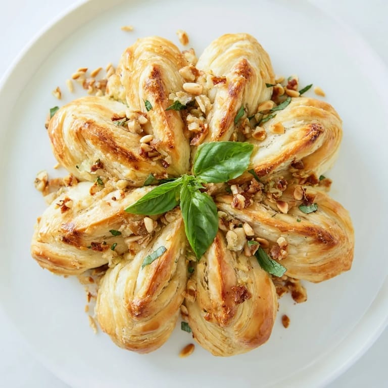 Festive Poinsettia Puff Pastry Appetizer, artfully arranged and filled with savory sun-dried tomatoes and cream cheese.