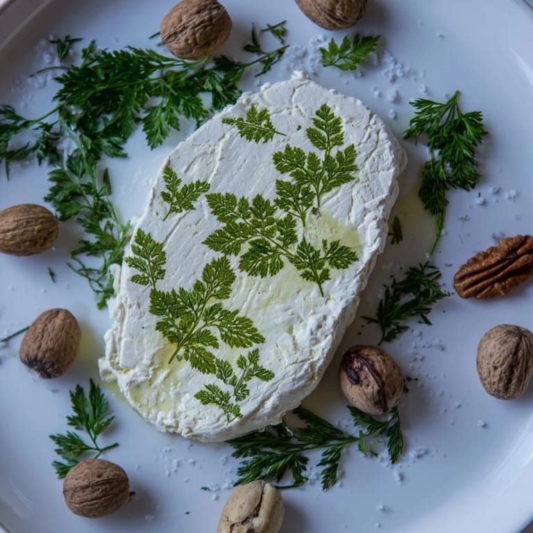 Imagine the Fossil Record appetizer: soft cheese "fossils" dotted with herbs and surrounded by nuts.