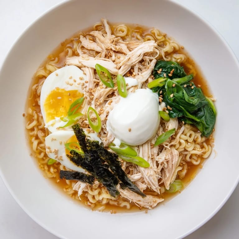 This quick Chicken Ramen with Kewpie Mayo features tender chicken, rich broth, and sesame seeds.