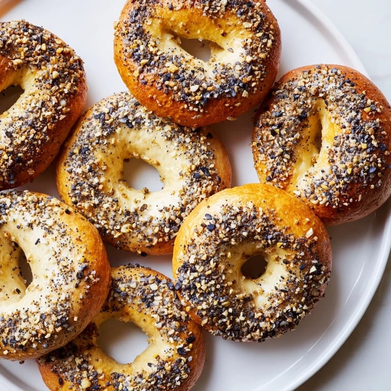 Close-up of fluffy everything bagel yogurt bagels, lightly toasted and waiting for a delicious topping.