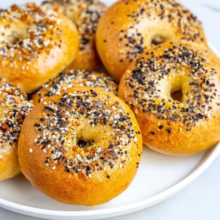 Homemade everything bagel yogurt bagels, perfectly crispy and studded with savory seasoning, a breakfast treat.