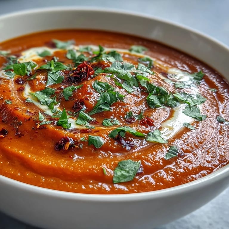 Golden Carrot Celeriac Chilli Soup, ready to be served with a creamy swirl.