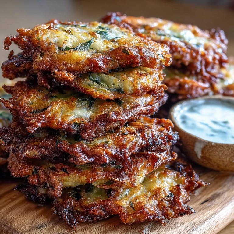 Cabbage Fritters With Dipping Sauce served with salad greens on a white plate, perfect for a light vegetarian appetizer.