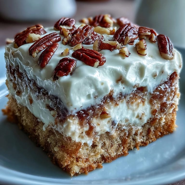Decadent slice of Butter Pecan Tres Leches Cake revealing moist layers, drenched in sweet milk, and finished with toasted nuts and fluffy frosting.