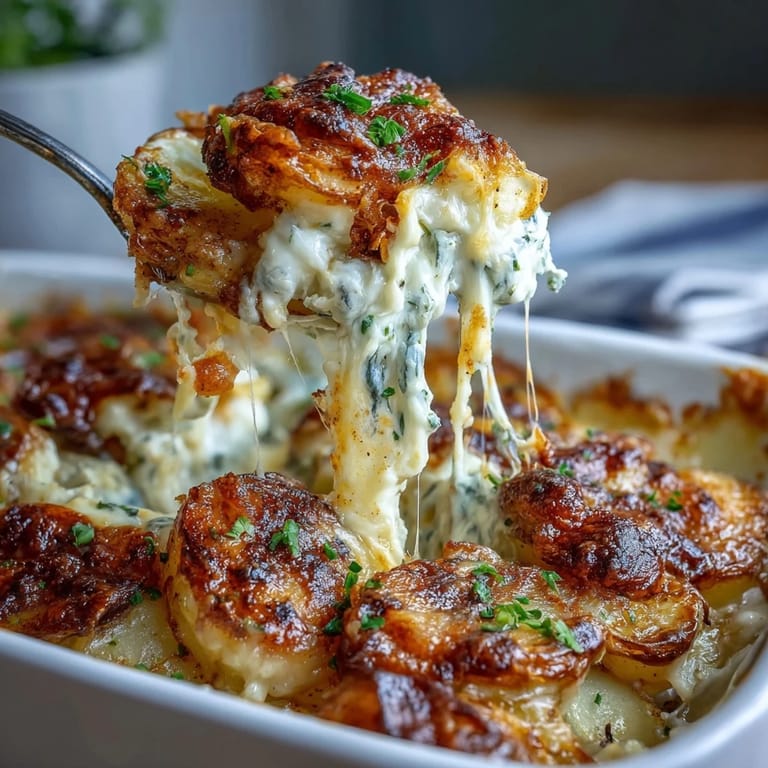 Layers of tender potatoes baked in rich, velvety cheese sauce with a golden, bubbly crust—ideal for holidays.
