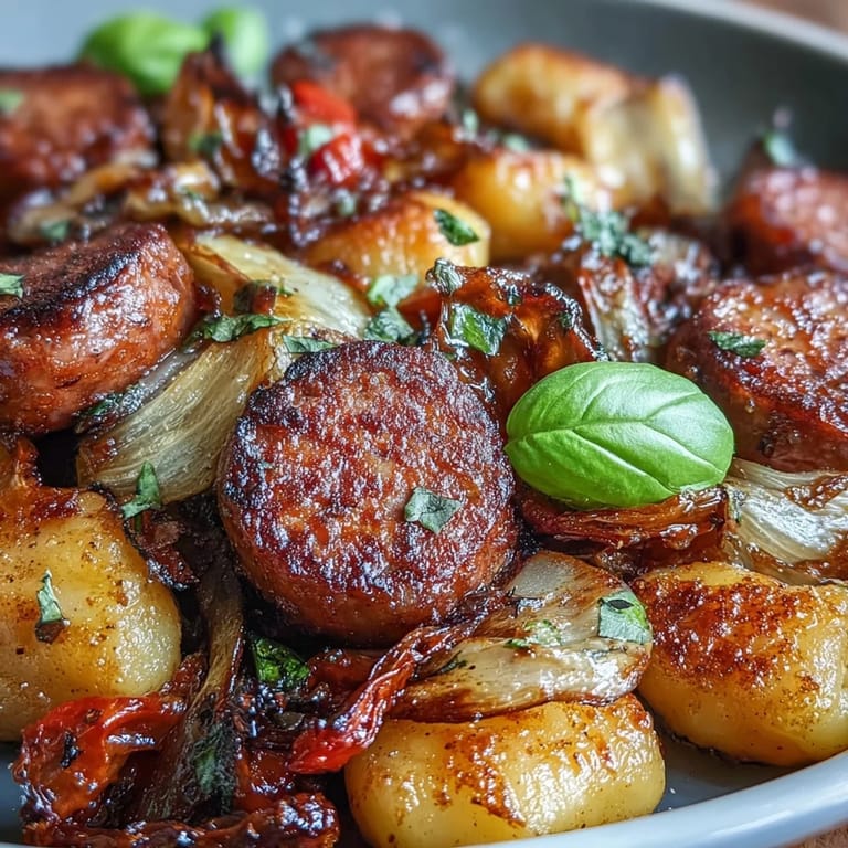 Easy sheet pan gnocchi dinner with Italian sausage, sweet bell peppers, and crispy roasted gnocchi, all cooked together in one pan.  