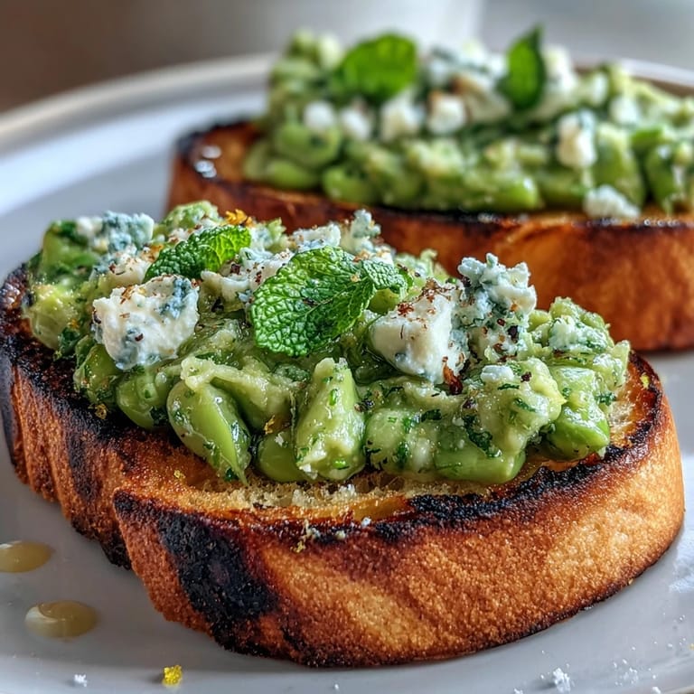 Smoky grilled sourdough topped with creamy fava bean and mint salad.