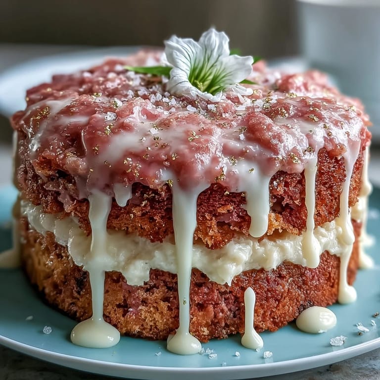 Stunning pink velvet rosé cake with smooth cream cheese frosting, finished with a luxurious edible gold drip, perfect for bridal showers and elegant celebrations.