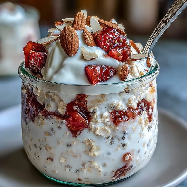 Vibrant Strawberry Vanilla Overnight Oats, a sweet, no-cook morning delight.