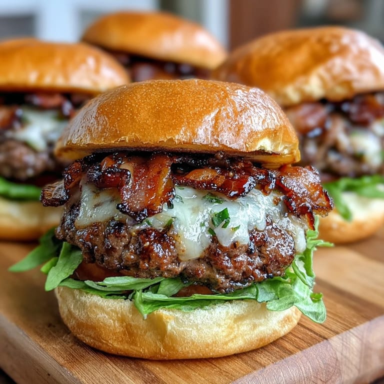 Juicy, cheesy bacon sliders are grilled to perfection for Dad's special day.