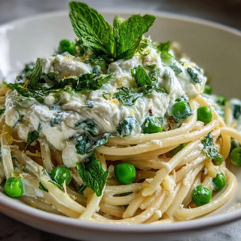 Delicious Lemon Ricotta Pasta with Peas and mint, a vibrant, creamy vegetarian meal.