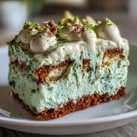 A creamy matcha tiramisu with delicate ladyfingers soaked in vibrant green tea, dusted with matcha powder for a stunning dessert presentation.